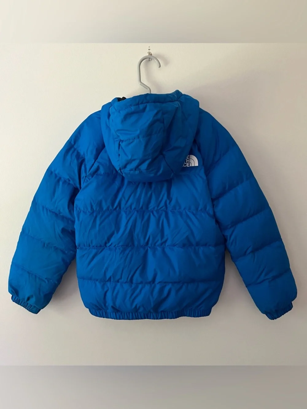 Boys The North Face Down Puffer Jacket XS Blue Lightweight Hooded